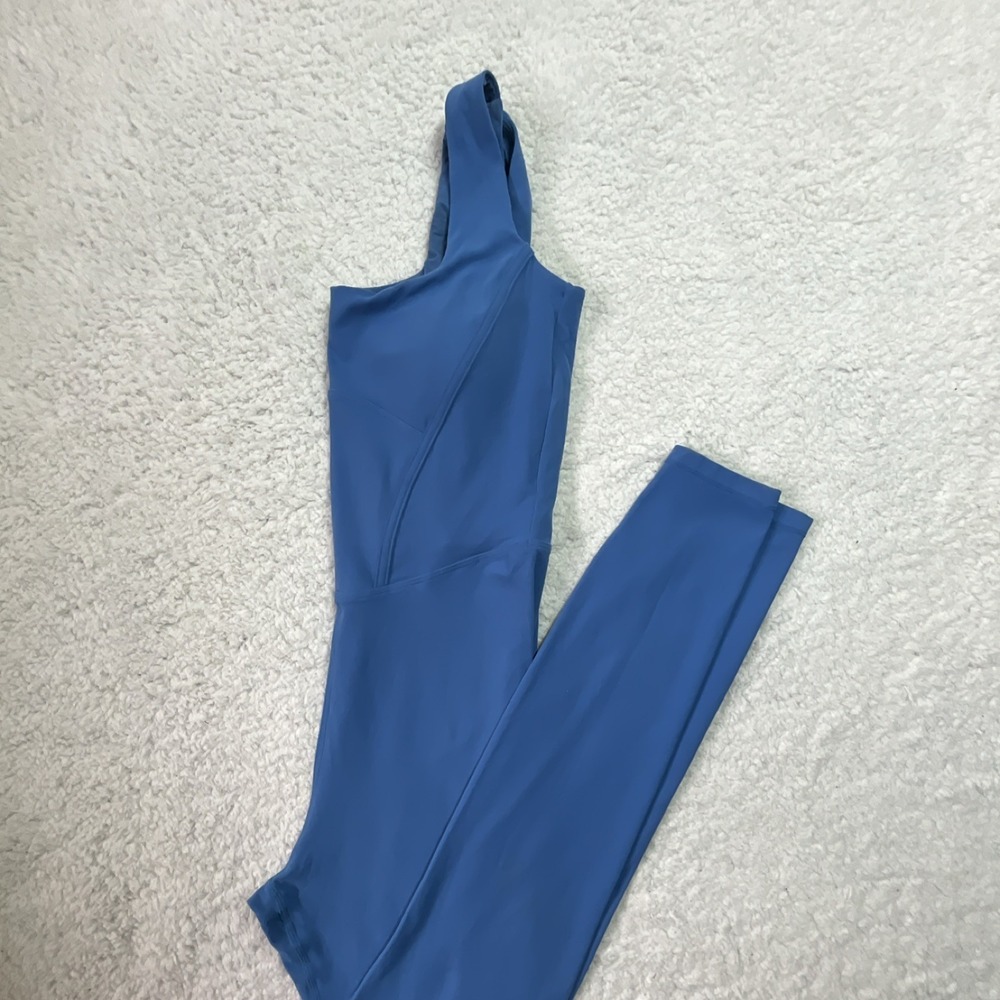 Girlfriend Collective‎ Blue Sleeveless Stretch Jumpsuit Square Neck Size S